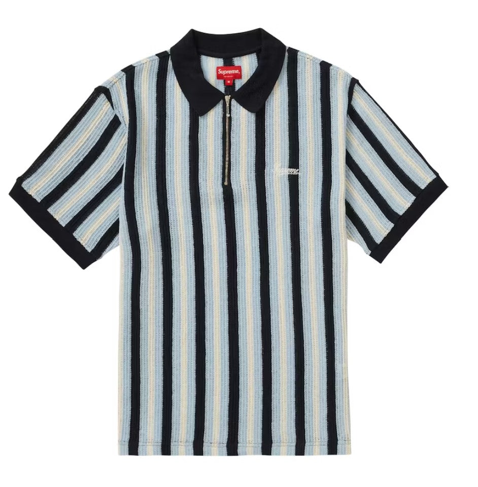 Supreme Open Knit Stripe Zip Polo Navy (WORN) – RIF LA