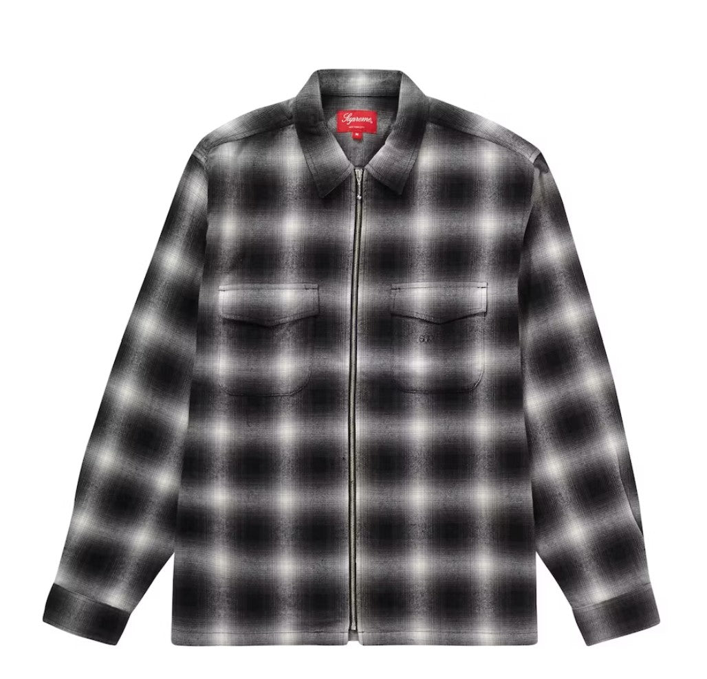 Supreme Shadow Plaid Flannel Zip Up Shirt Black – RIF LA