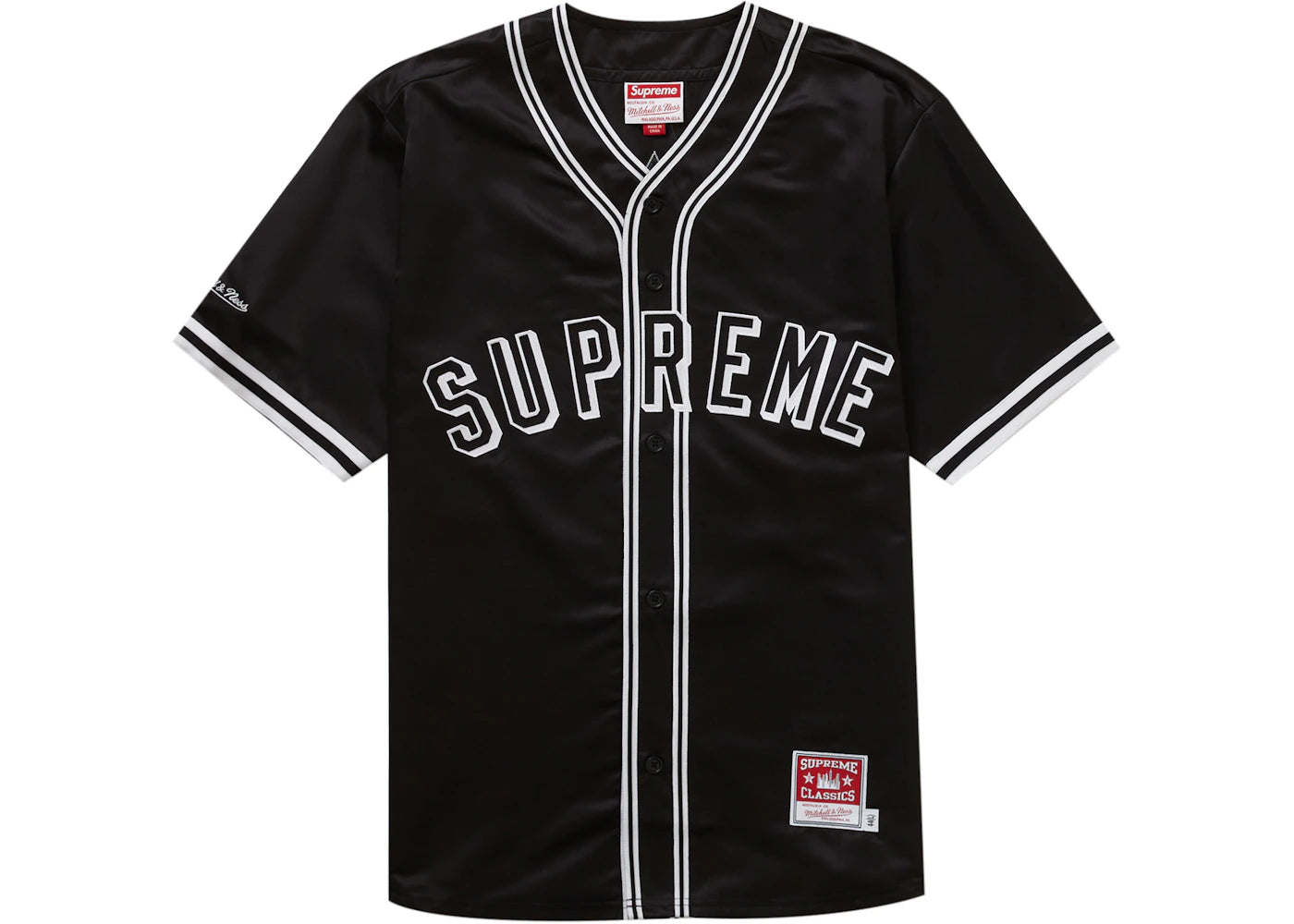 Supreme Mitchell & Ness Satin Baseball Jersey Black (WORN)