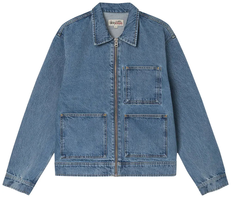 Stüssy Denim Zip Work Jacket Washed Blue (WORN)