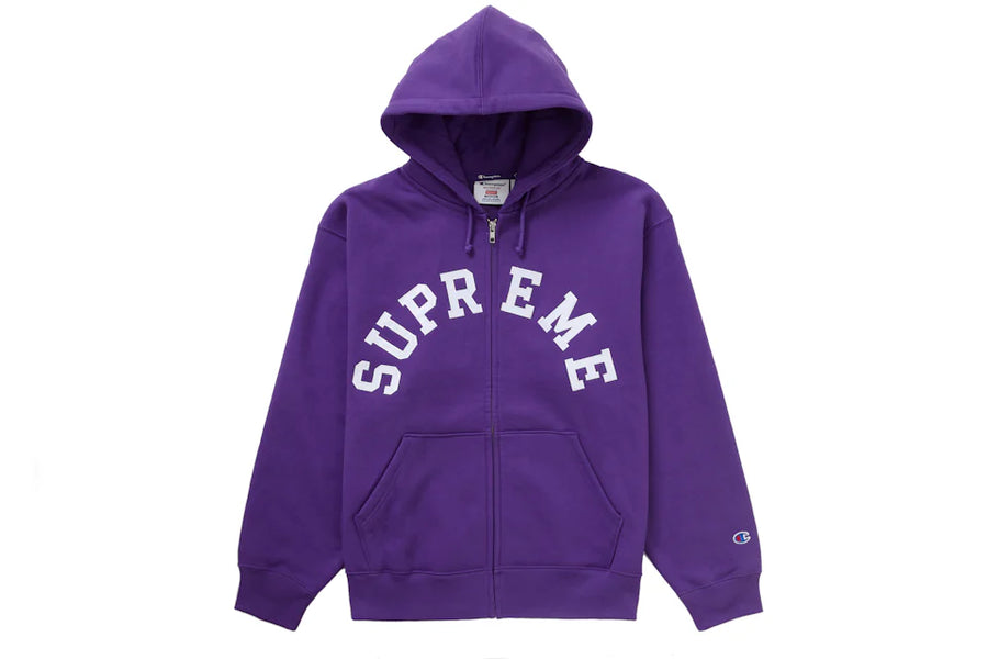 Supreme Champion Zip Up Hooded Sweatshirt Purple (WORN)