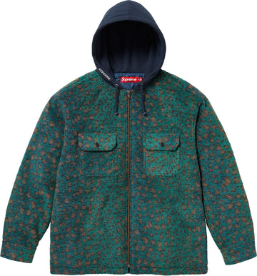 Supreme Fleece Zip Up Hooded Shirt Teal Leopard