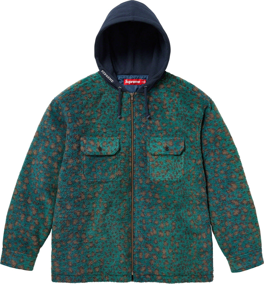 Supreme Fleece Zip Up Hooded Shirt Teal Leopard (WORN)