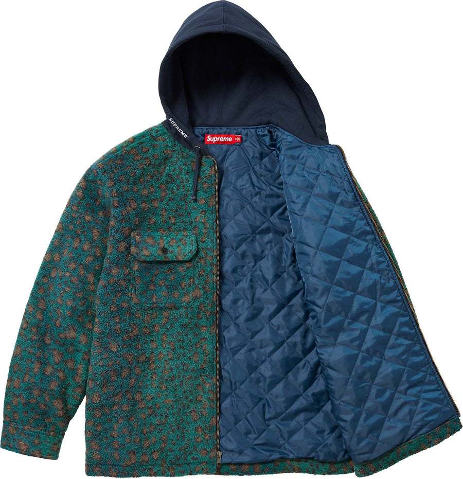 Supreme Fleece Zip Up Hooded Shirt Teal Leopard (WORN)