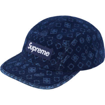 Supreme Flocked Denim Camp Cap Blue